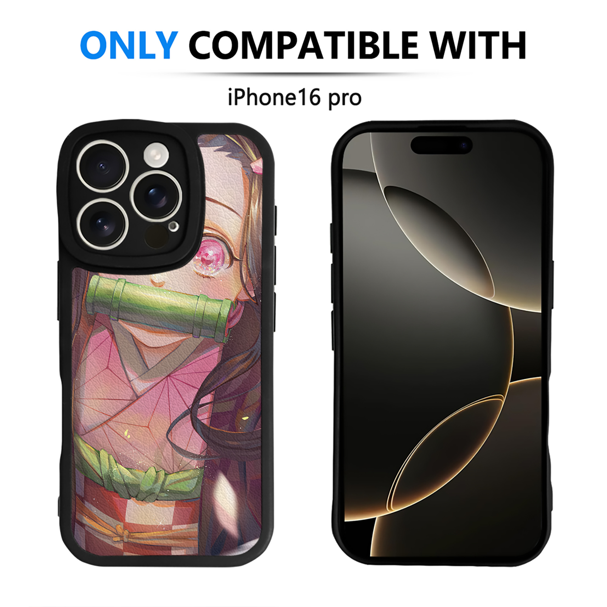 （画像用） 鬼滅の刃（きめつのやいば）竈門 禰󠄀豆子／かまど ねずこ Kamado Nezuko 【iPhone 16シリーズ対応】シリコンスマホケース（レザー調） 材質：シリコン